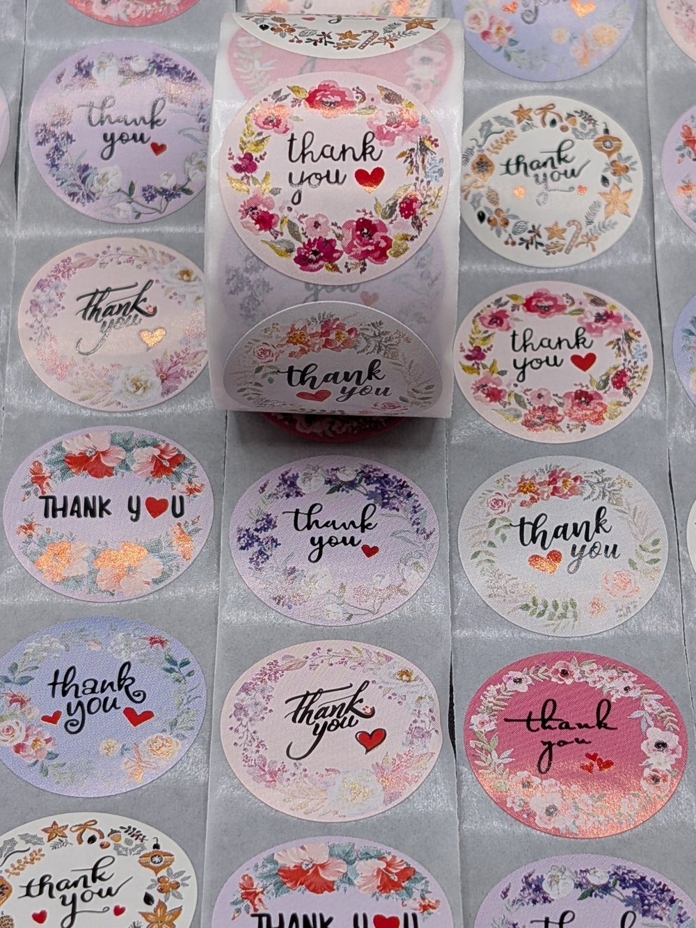 500 Count Floral Thank You Stickers Seals 1 Roll Flowers Materials Mailing